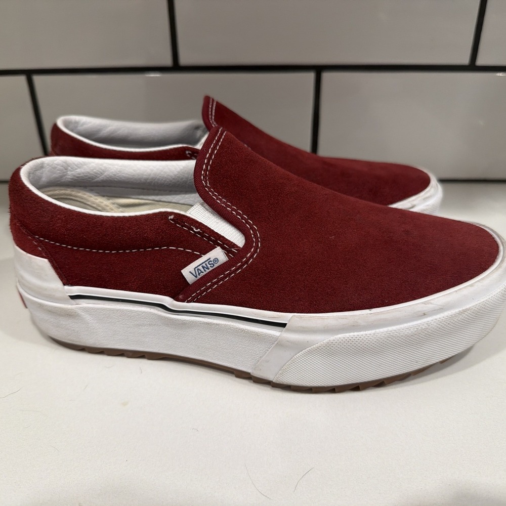 Vans UA Classic Slip-On Stacked Pomegranate Suede Women's Size 7.0 Men's 5.5 - Picture 3 of 9